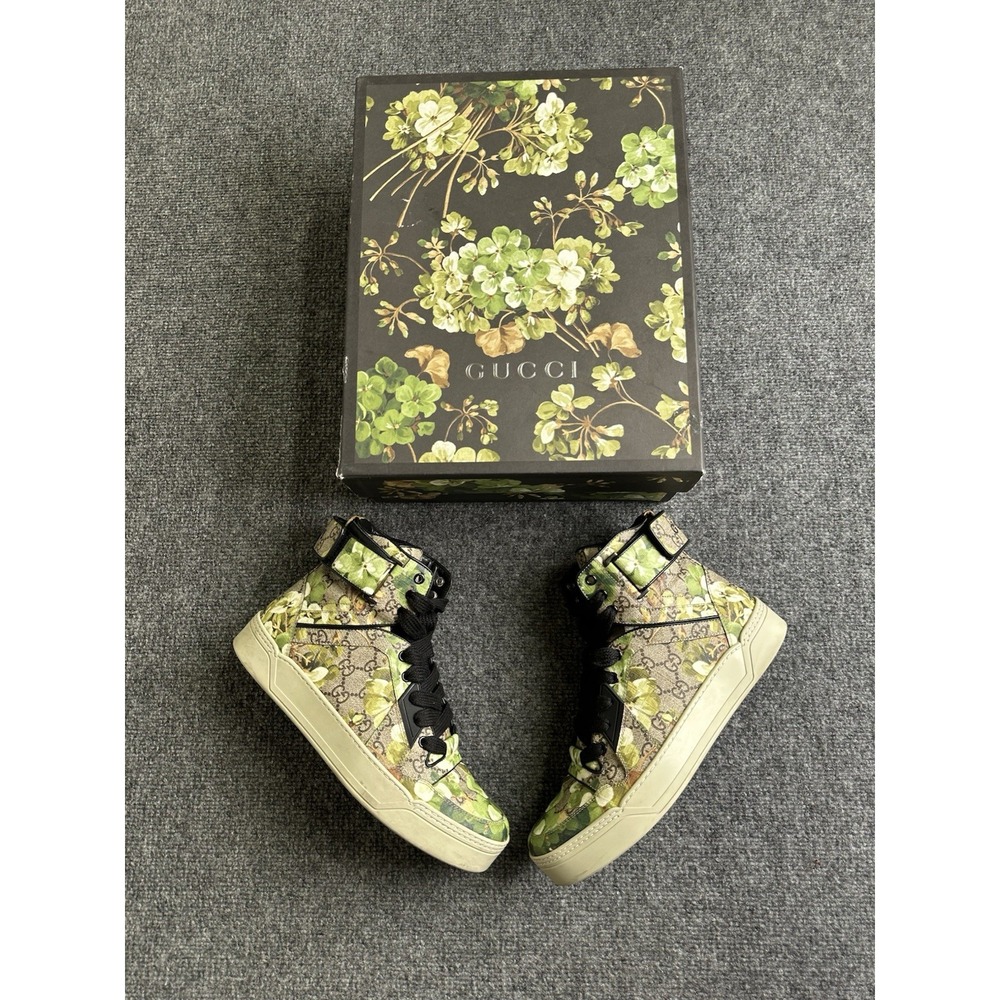 Men's Gucci Blooms Monogram Canvas High Top Sneakers w/ Box, Size 8 G
